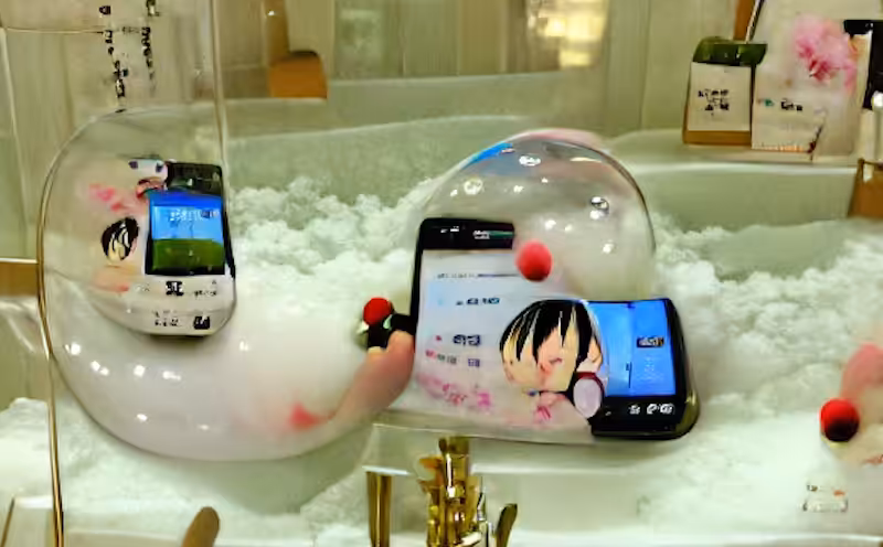 Smartphones in bubble bath