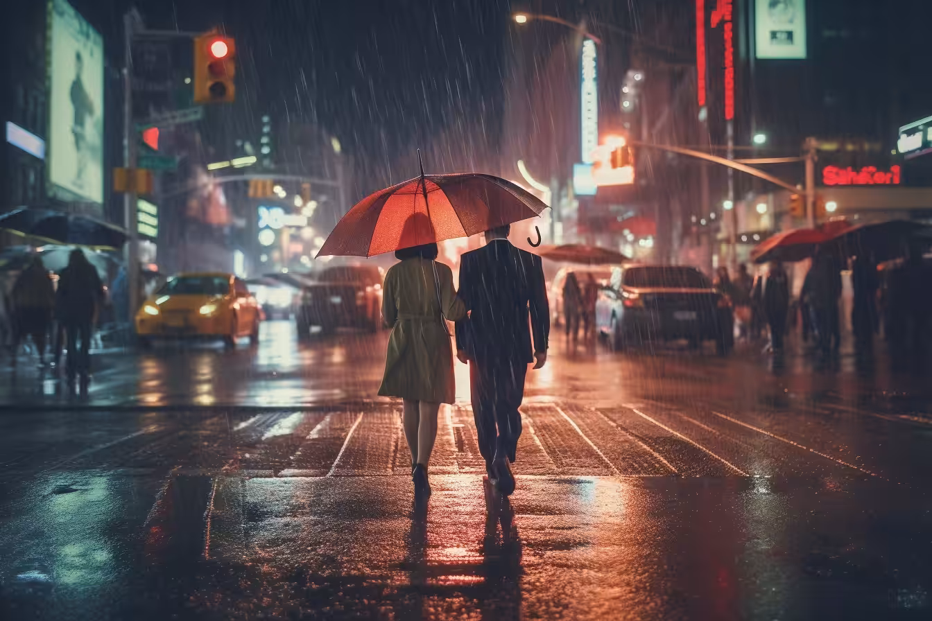 A couple under the rain