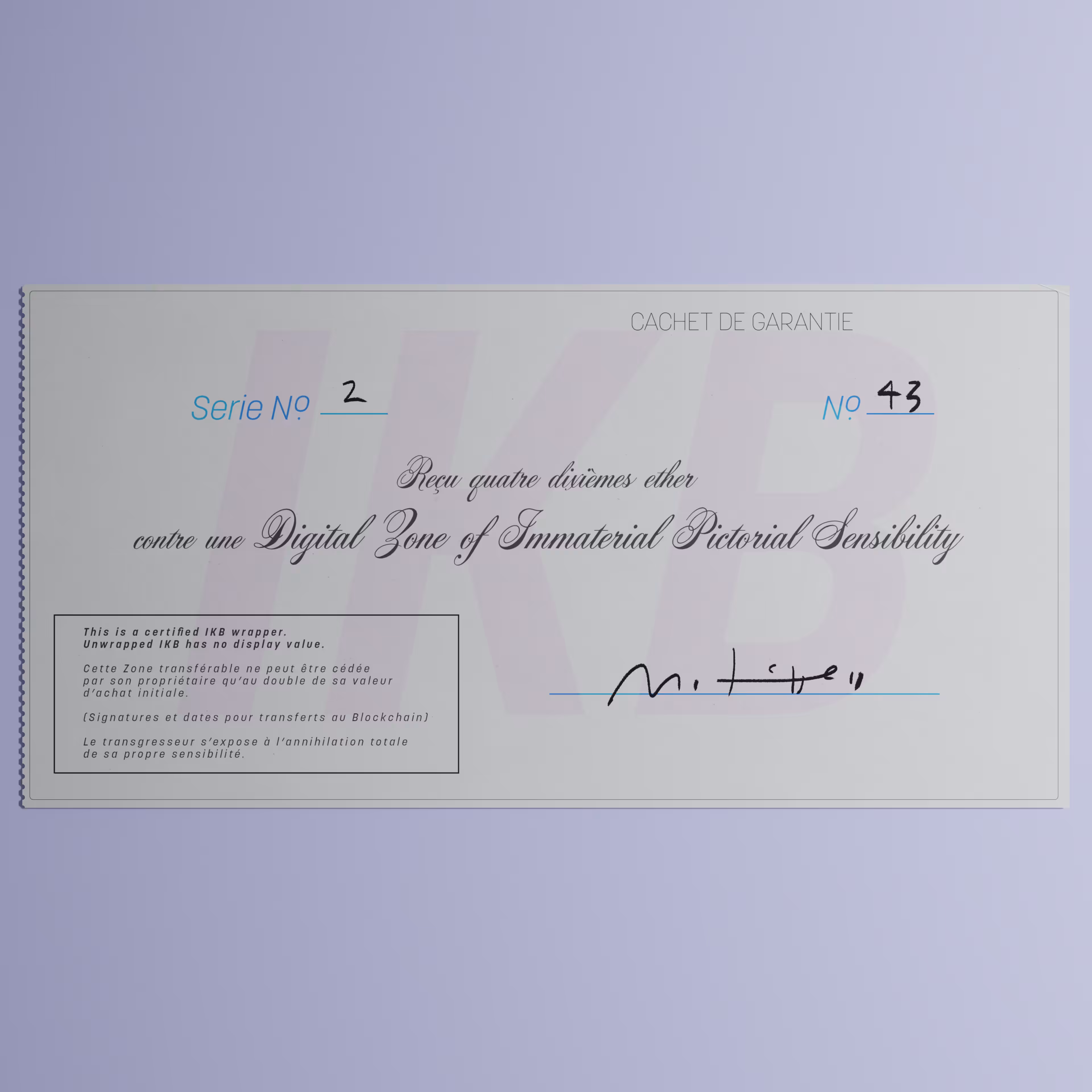 Digital Zone of Immaterial Pictorial Sensibility, Series 2, Edition 43. (Wrapped)
