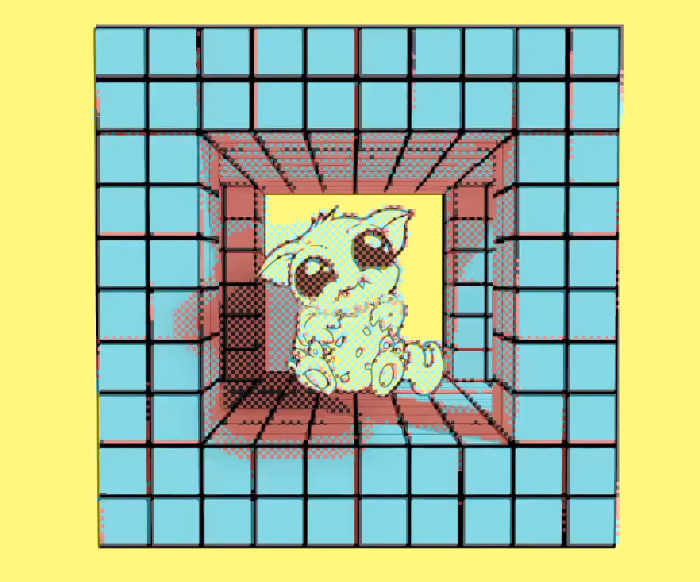 Cute pixelated little monster. Tribute to John Karel's Window series