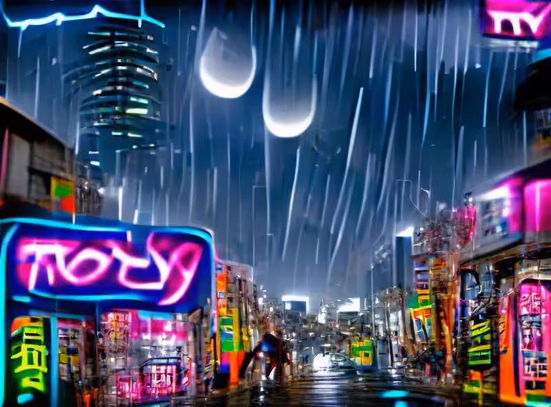 tokyo moonlight raining neon lights alley