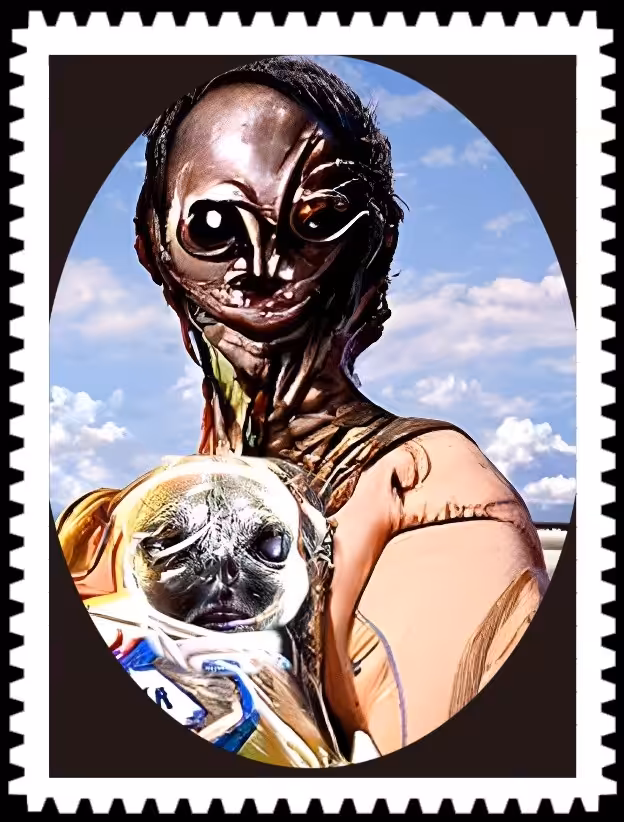 Alien with pet - stamp edition