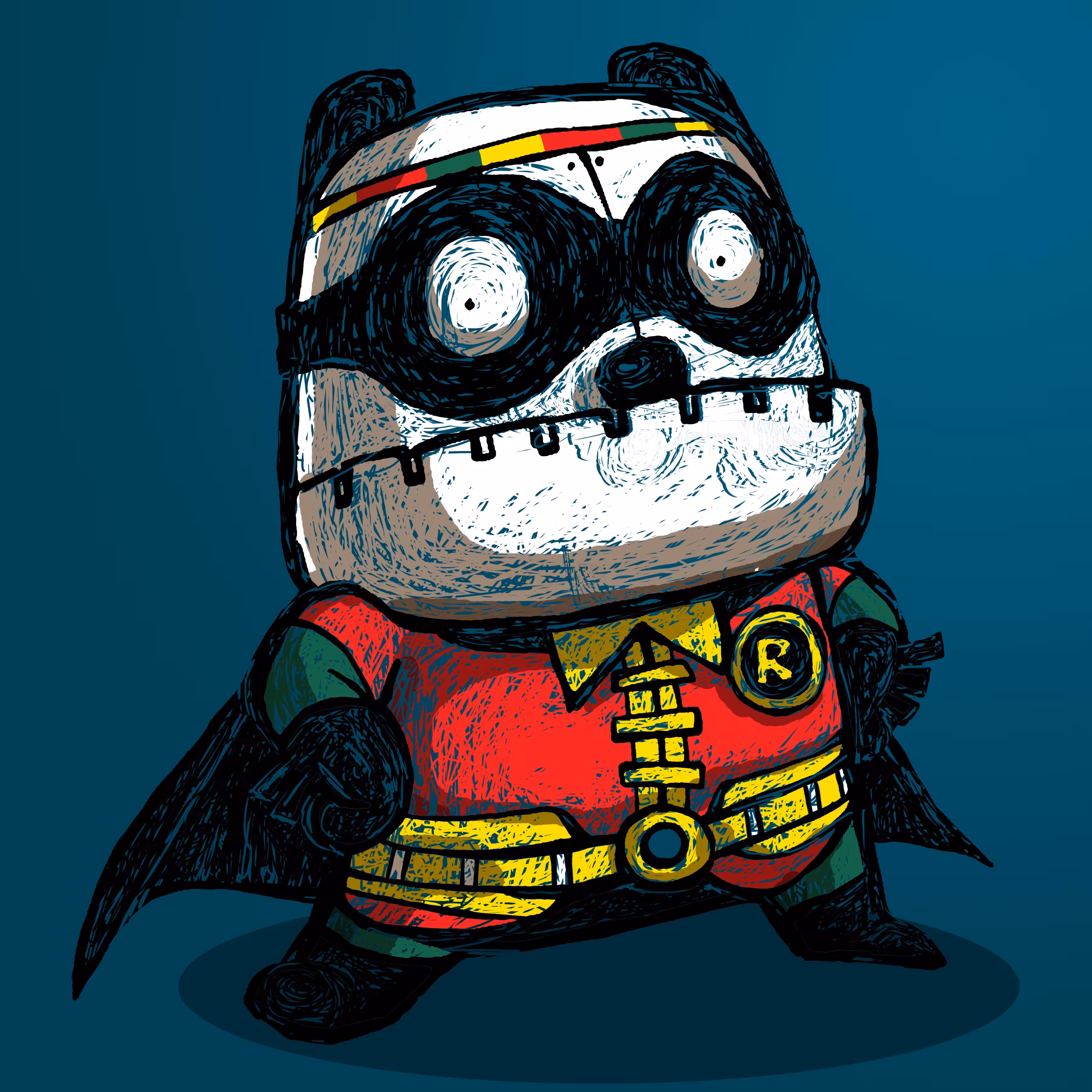 Papadou in Robin's costume