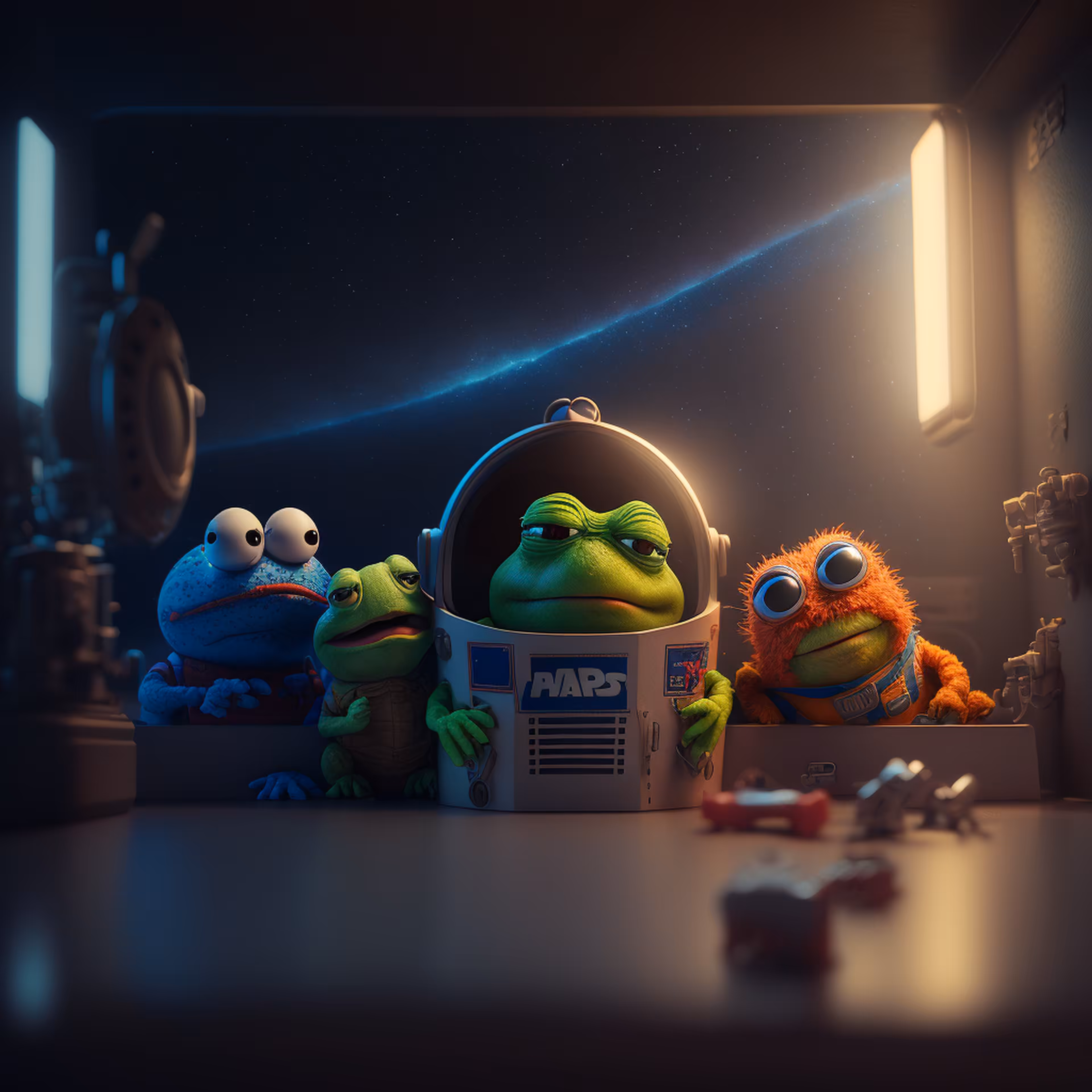 Pepe up in space with friends