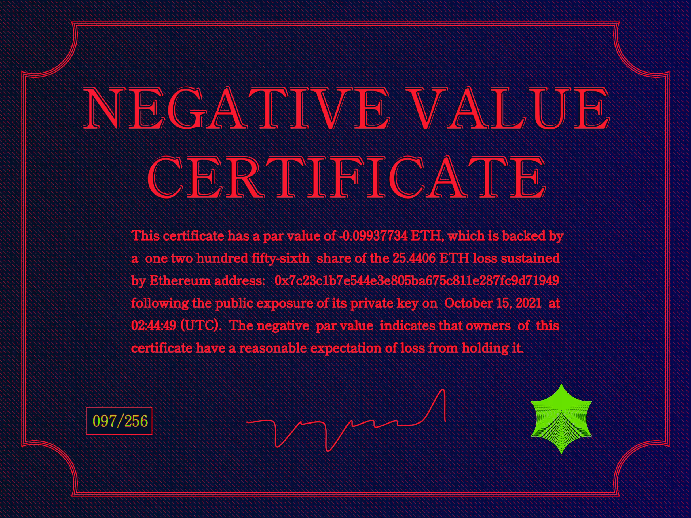 NegativeValueCertificates: Negative Value Certificate #97 of 256