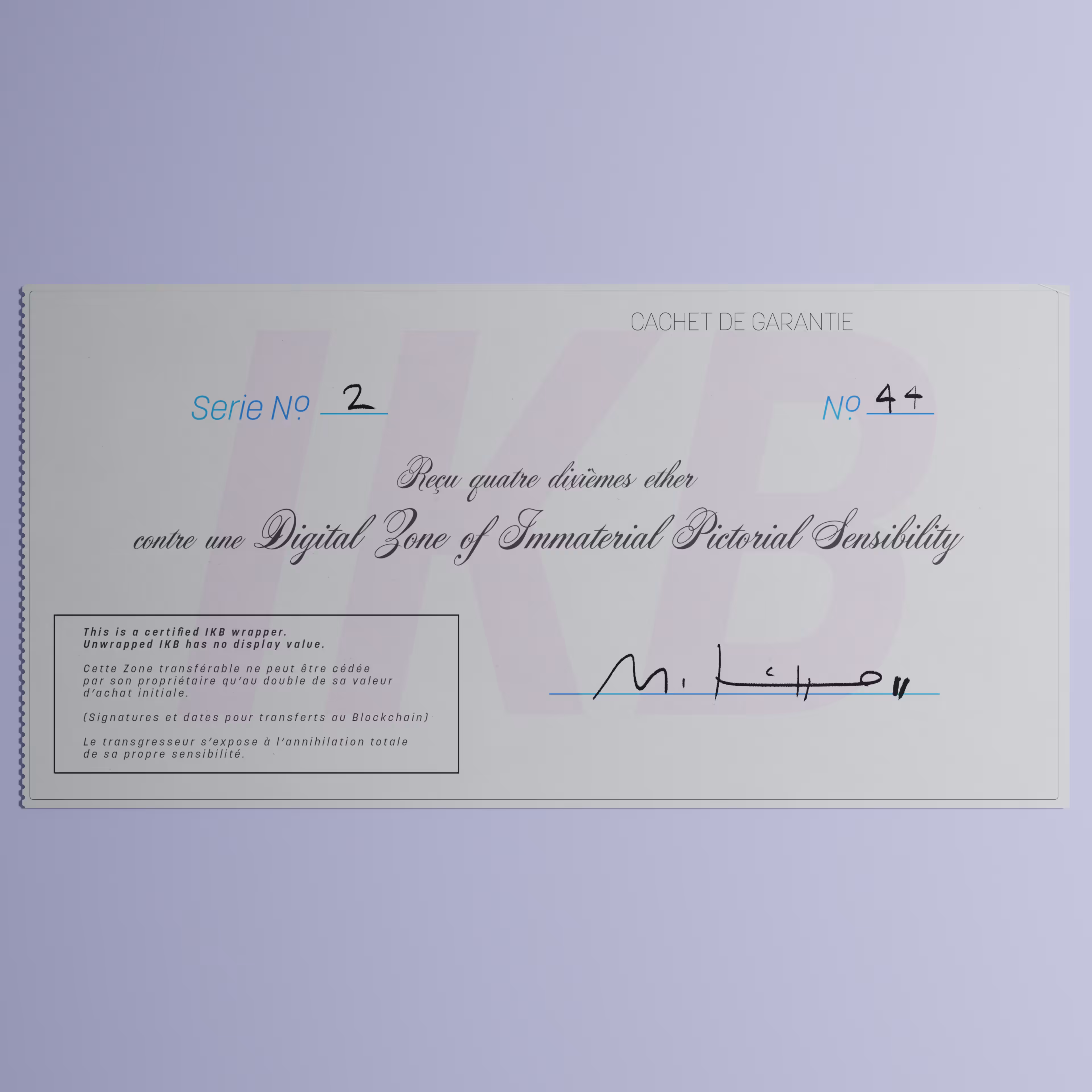 Digital Zone of Immaterial Pictorial Sensibility, Series 2, Edition 44. (Wrapped)