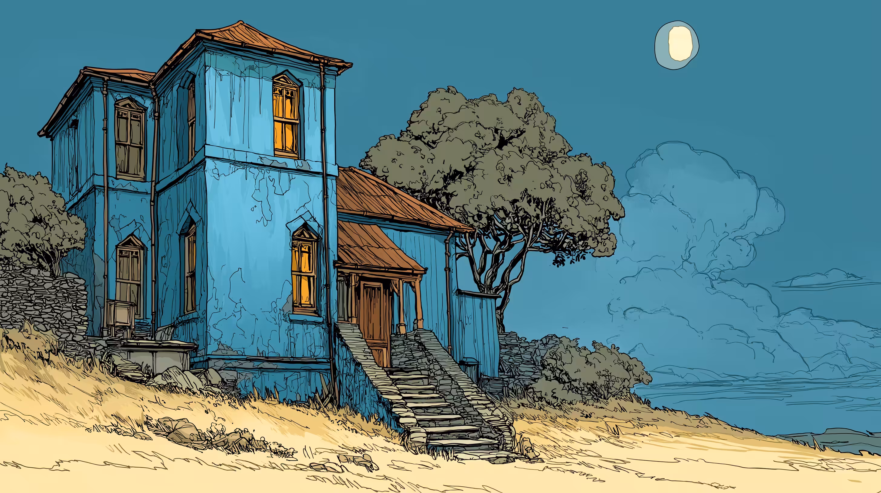 Silent Dwellings: Moonlit Blue