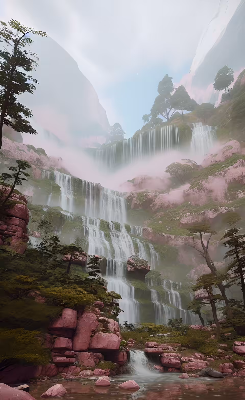 Pink Rocks and Waterfalls