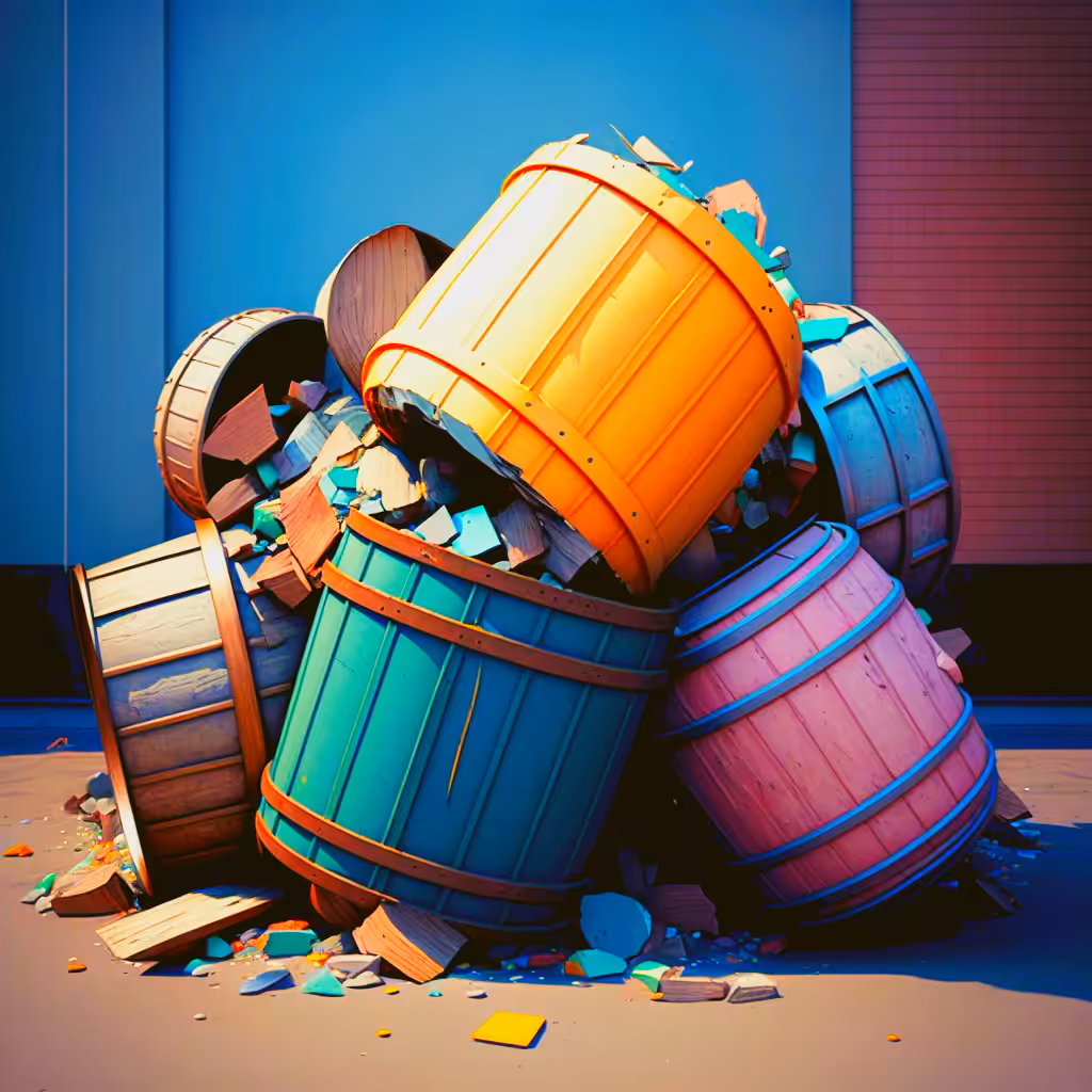 PILE ON TRASH BARRELS