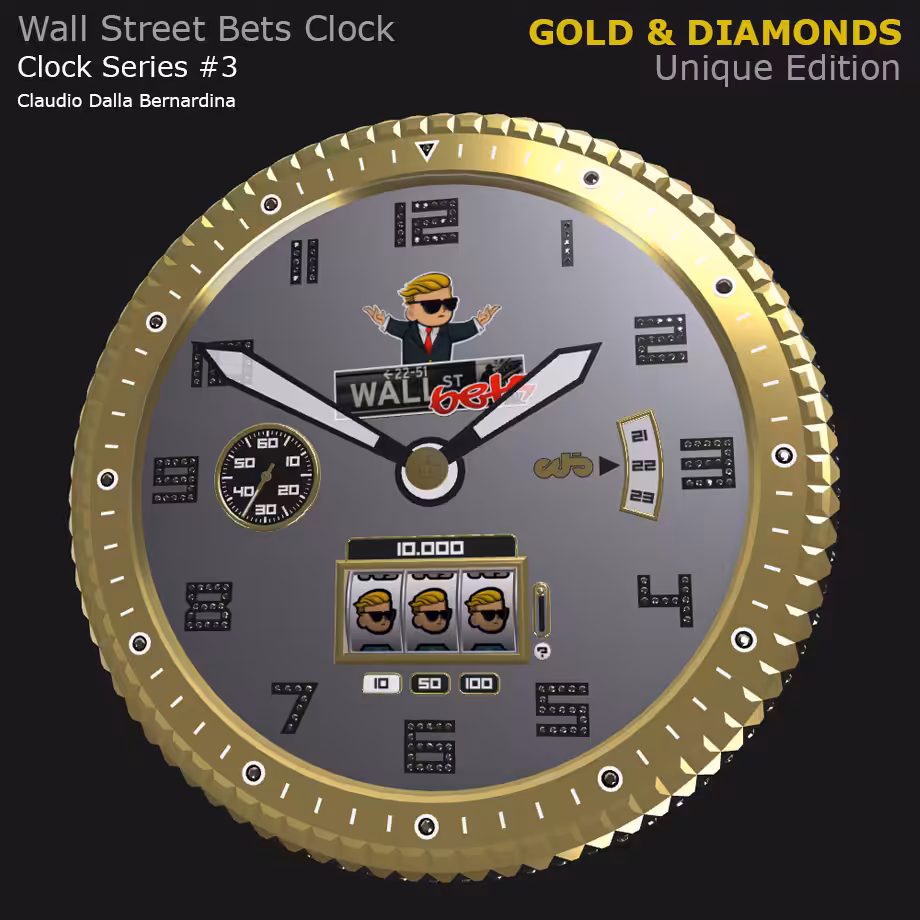 WallStreetBets Clock - Gold & Diamonds Edition