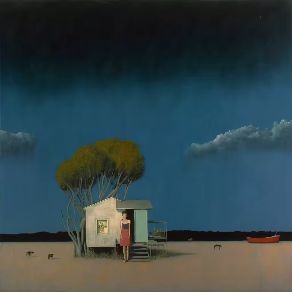 woman/house/storm