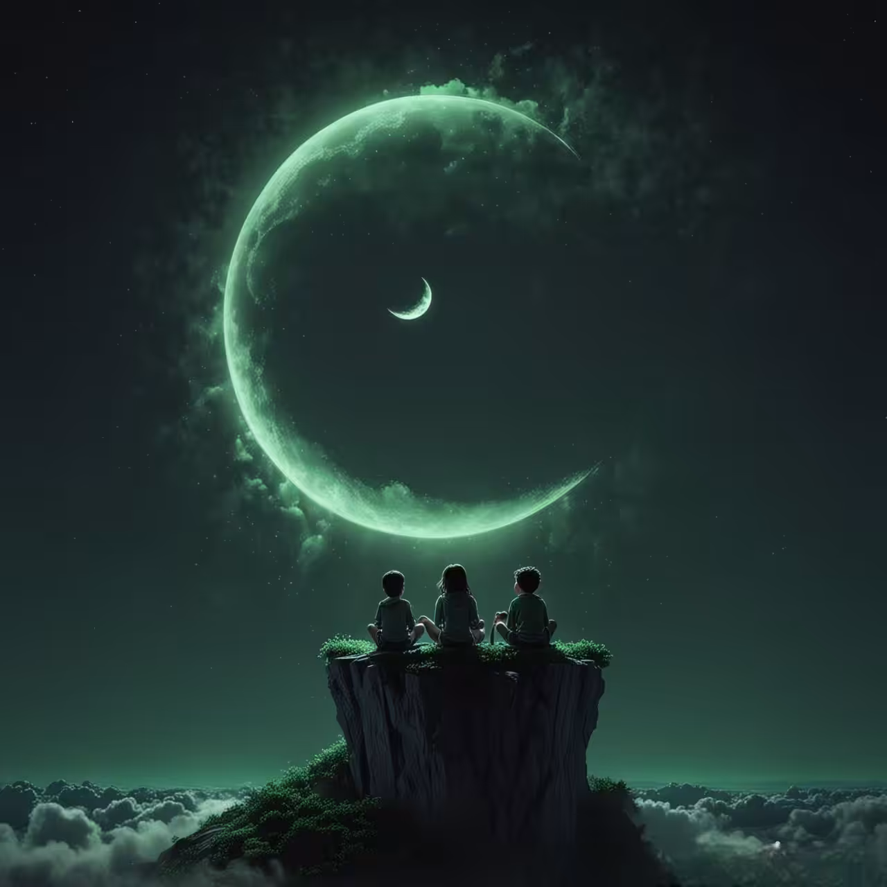 Friends under a green moon 💚🌙