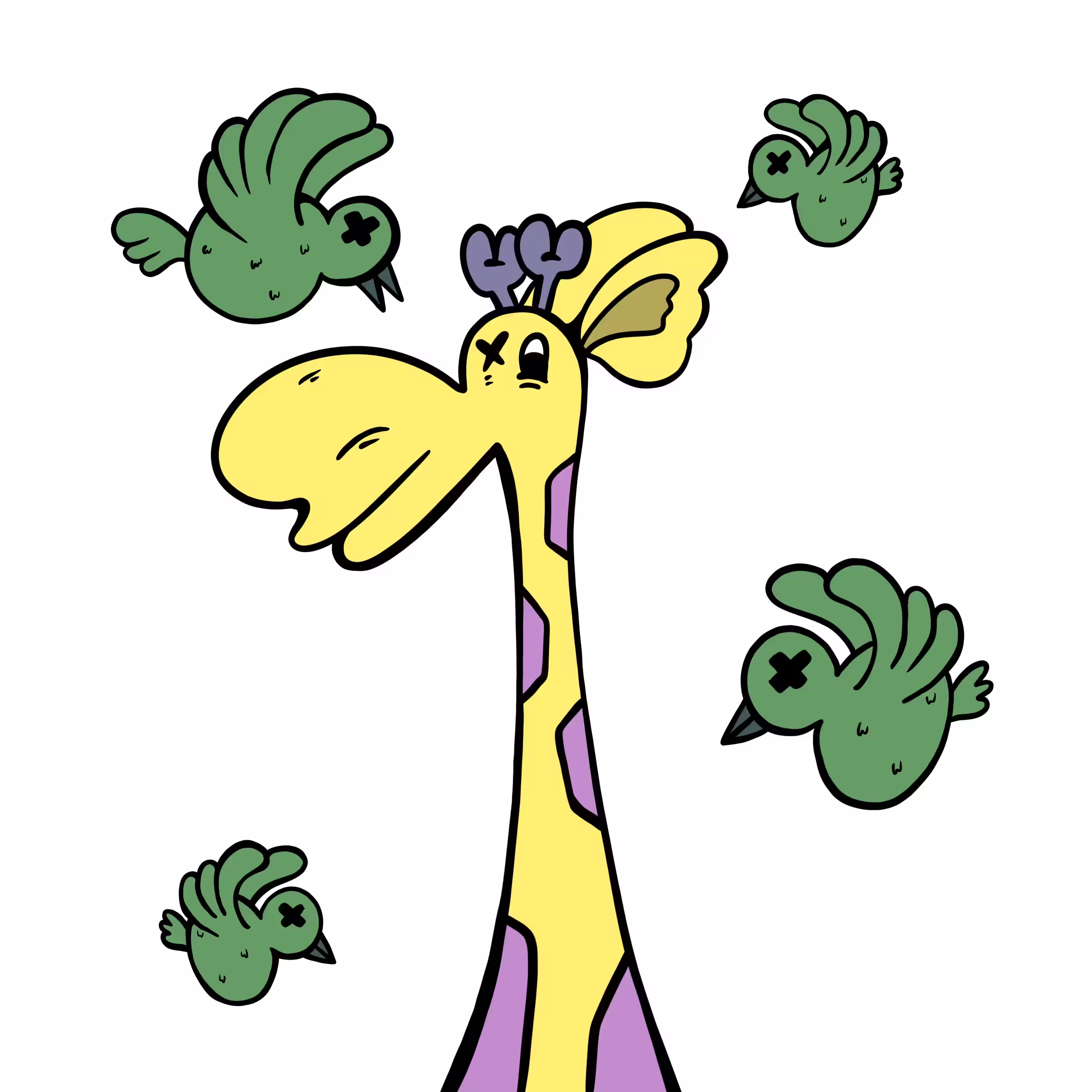 Giraffe playing with bird