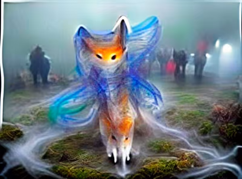 spirit fox emerges from fog fantasy