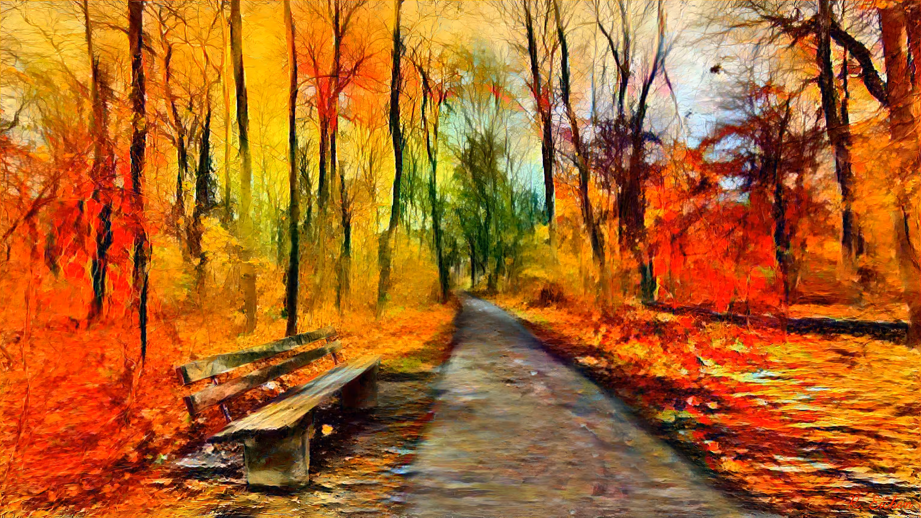 Bench in autumn park