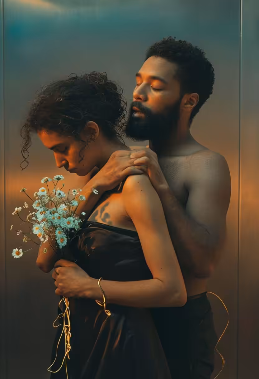 Emotional Embrace With Warm Tones And Soft Lighting