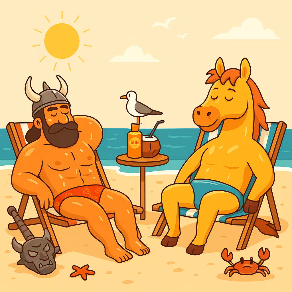 Rostam and Rakhsh Sunbathing at the Beach