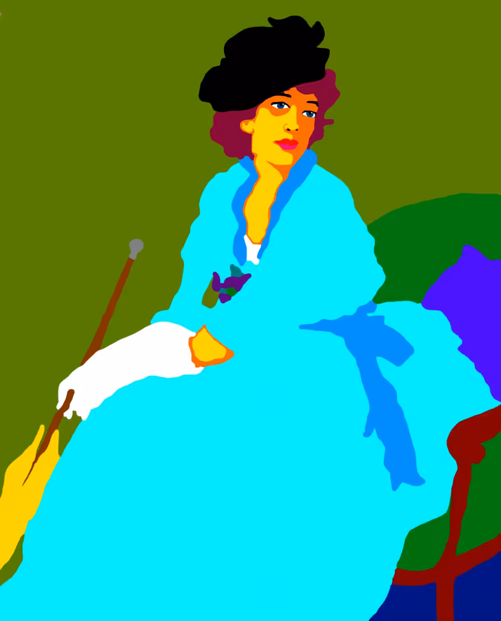 "Eugénie dans sa robe bleu patiente"
