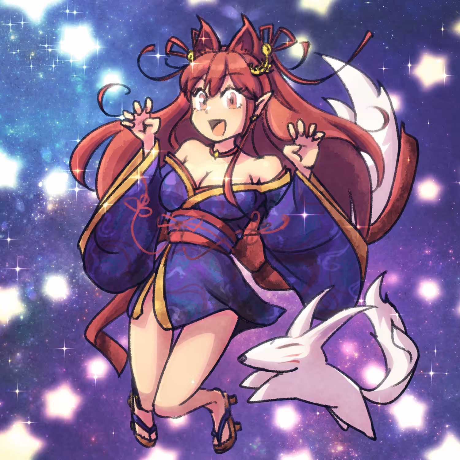kitsune in starry sky