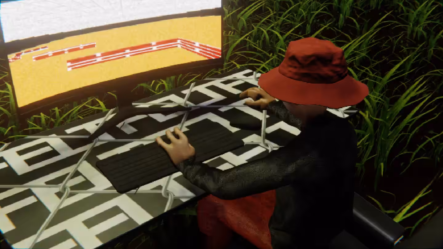 Desktop by Felt Zine: Desktop #175: The Hypebeast in the Eames Chair With a Hanging Light and a Maze Monitor on a Barbed Wire Table in The Forest