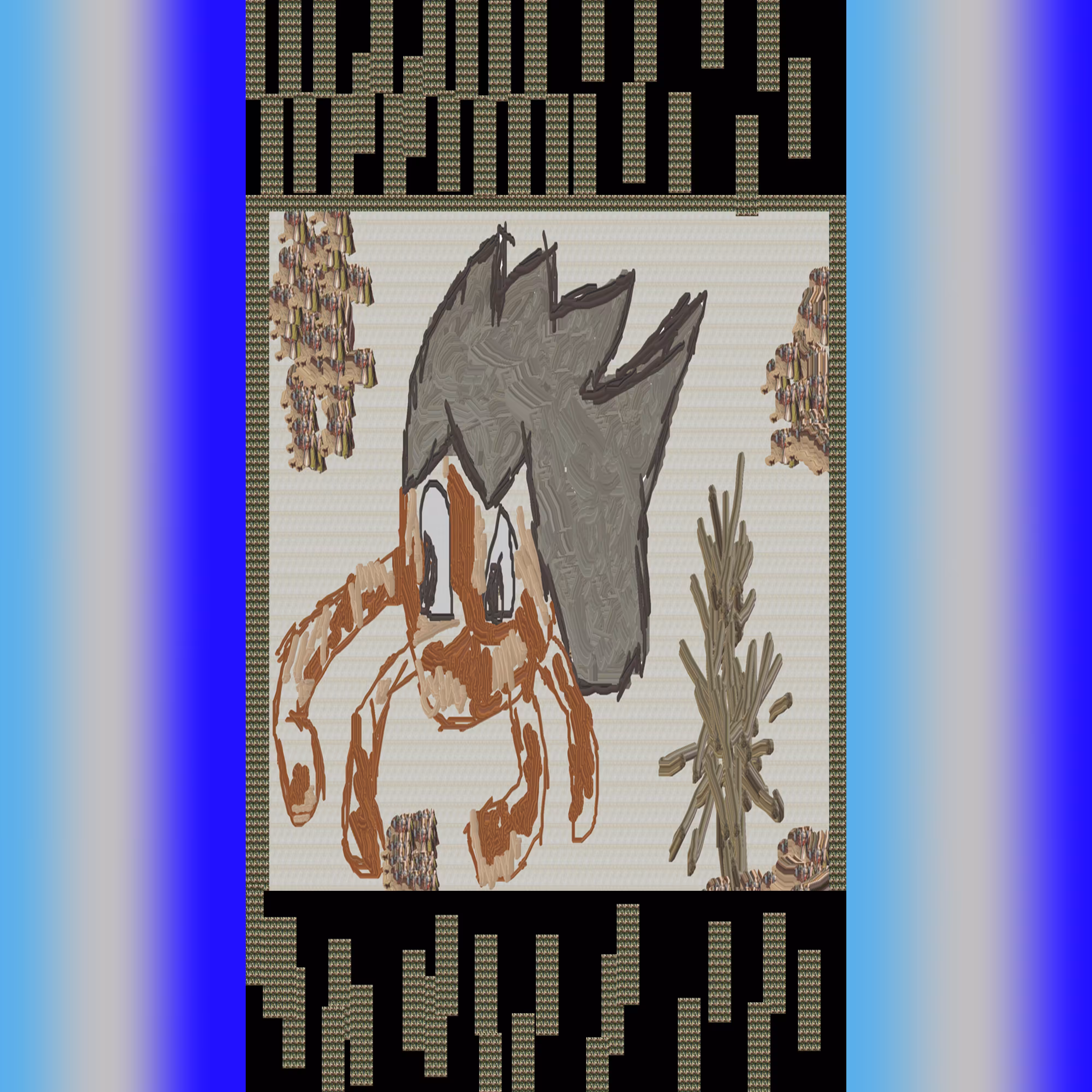 revenge of mediocrity: a cigarette pack, an incomplete drawing of an octopus, and cool anime hair, in short, a poor depiction of a collection of images that are unlikely to be repeated