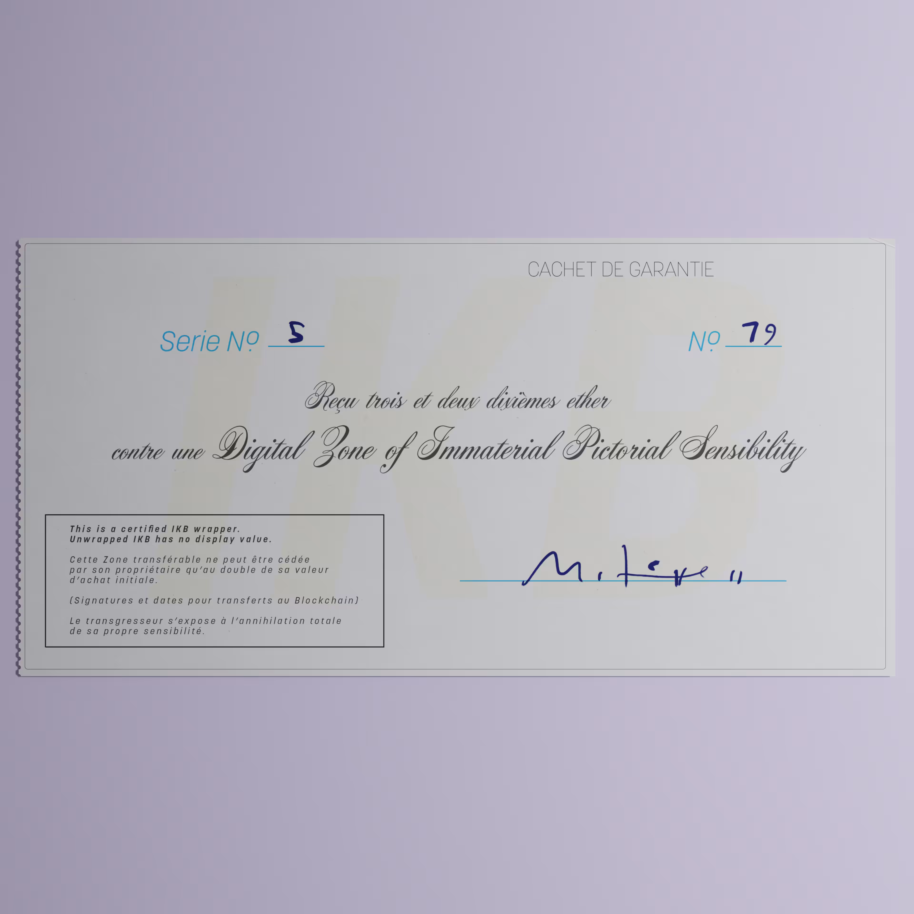 Digital Zone of Immaterial Pictorial Sensibility, Series 5, Edition 79. (Wrapped)