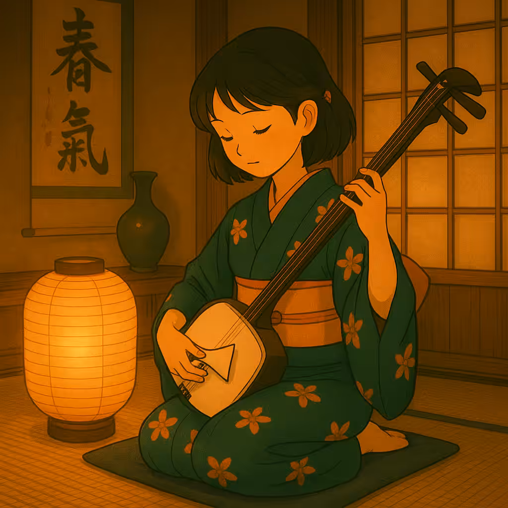 Shamisen under Lantern Light