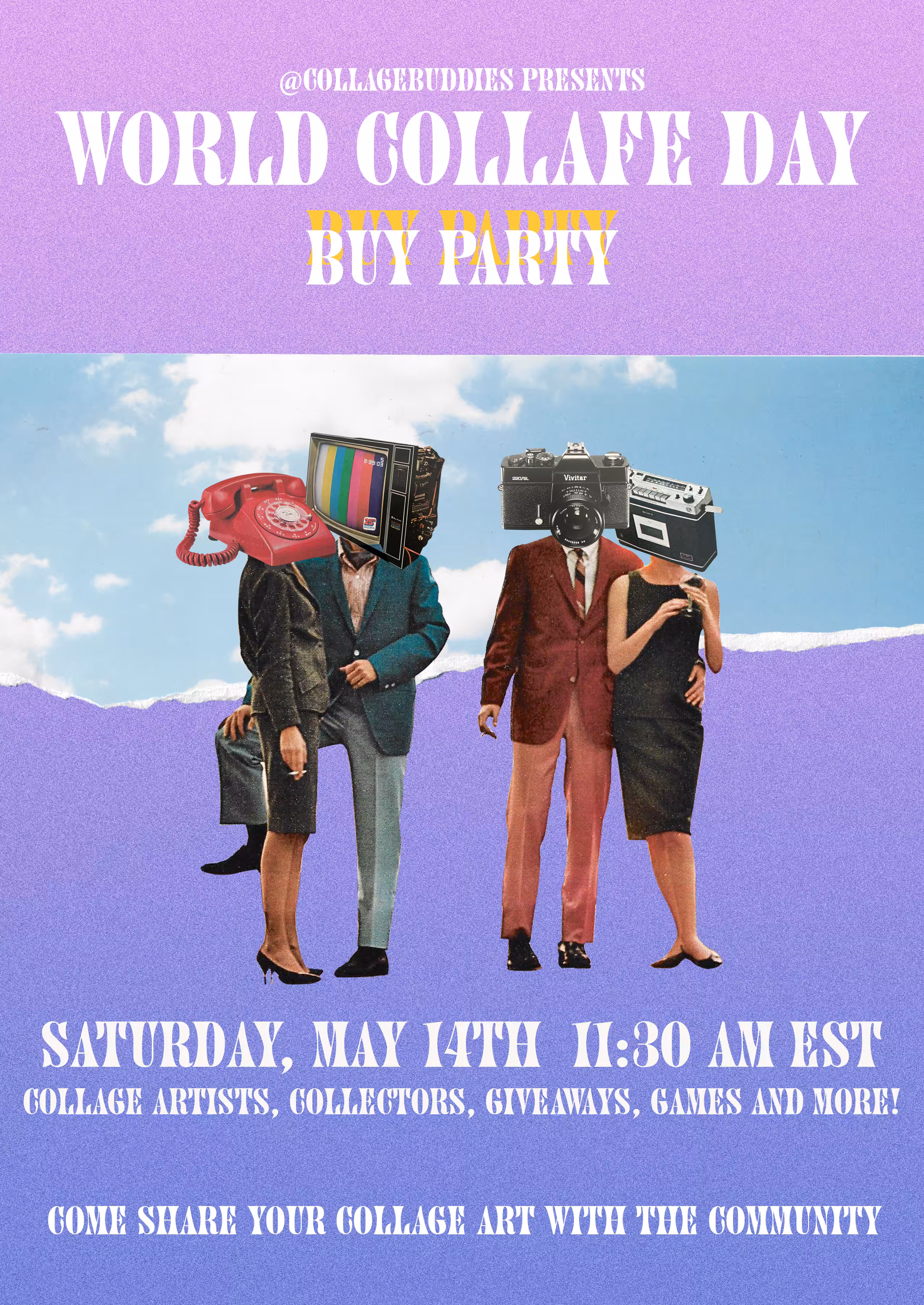 WORLD COLLAGE DAY 2022 poster by collage artist Maria Delgado