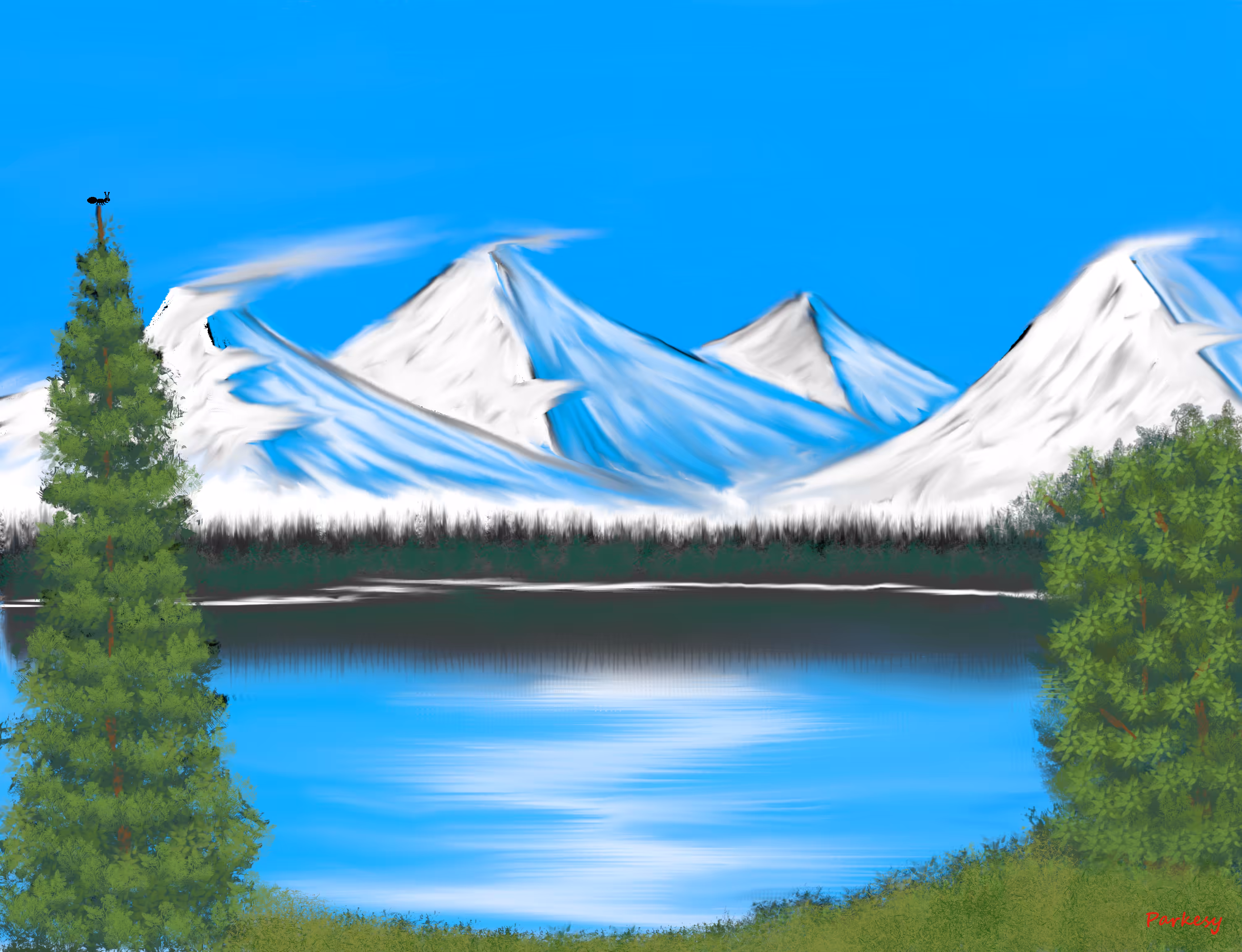 A Lake View of the Snow-Capped Mountains