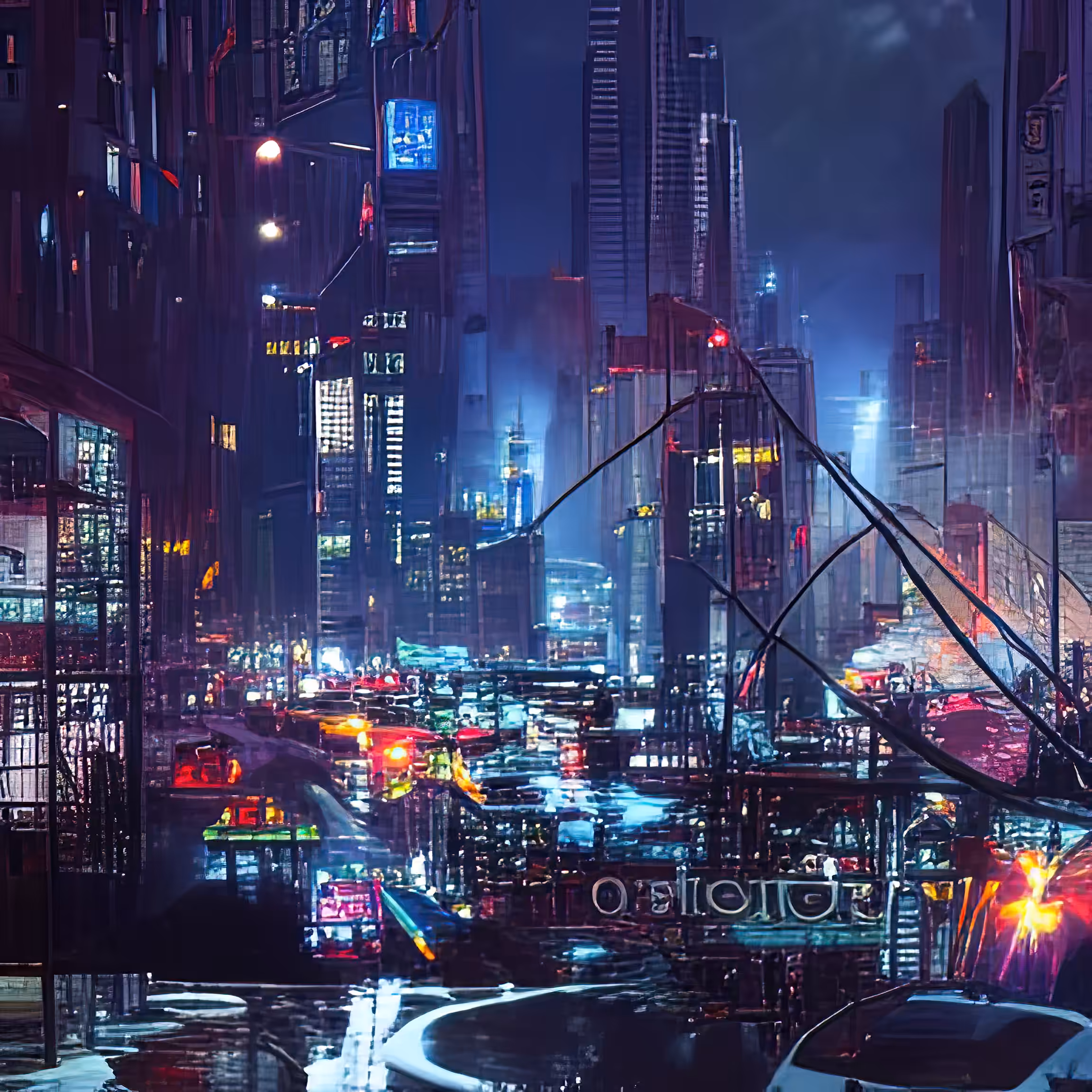 streets of cyberpunk city night 344235498