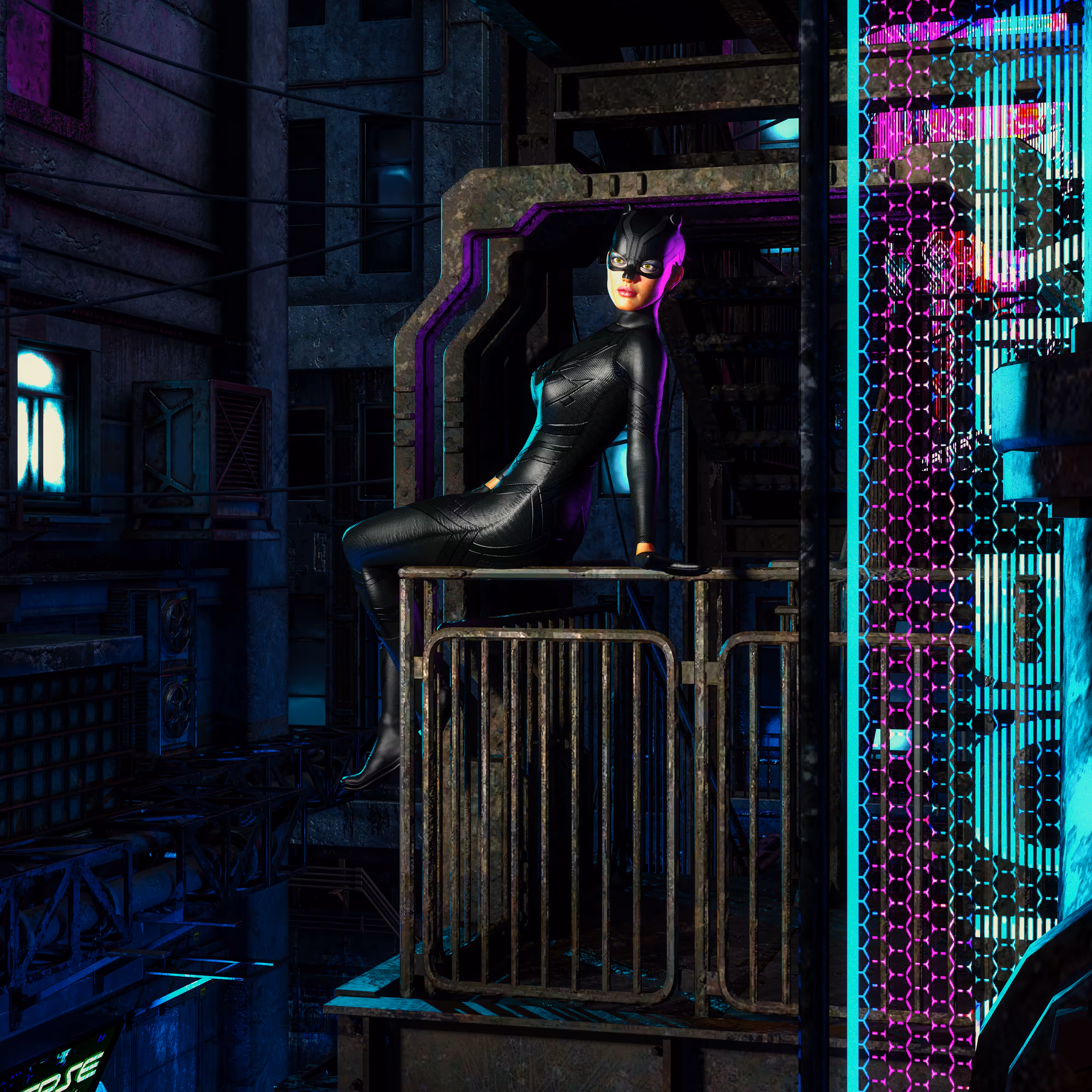 Cyberpunk Catwoman overlook