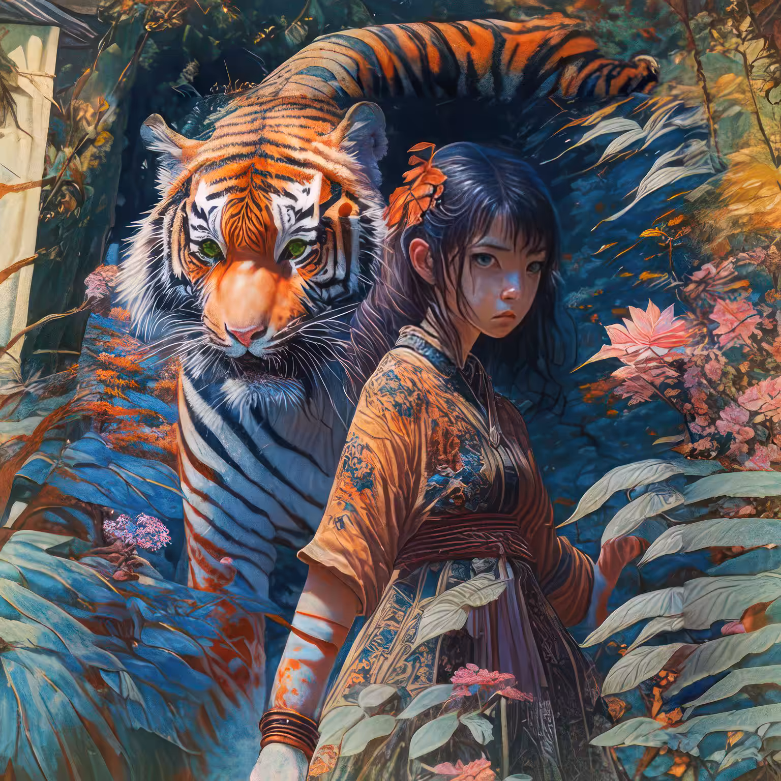 Girl and tiger