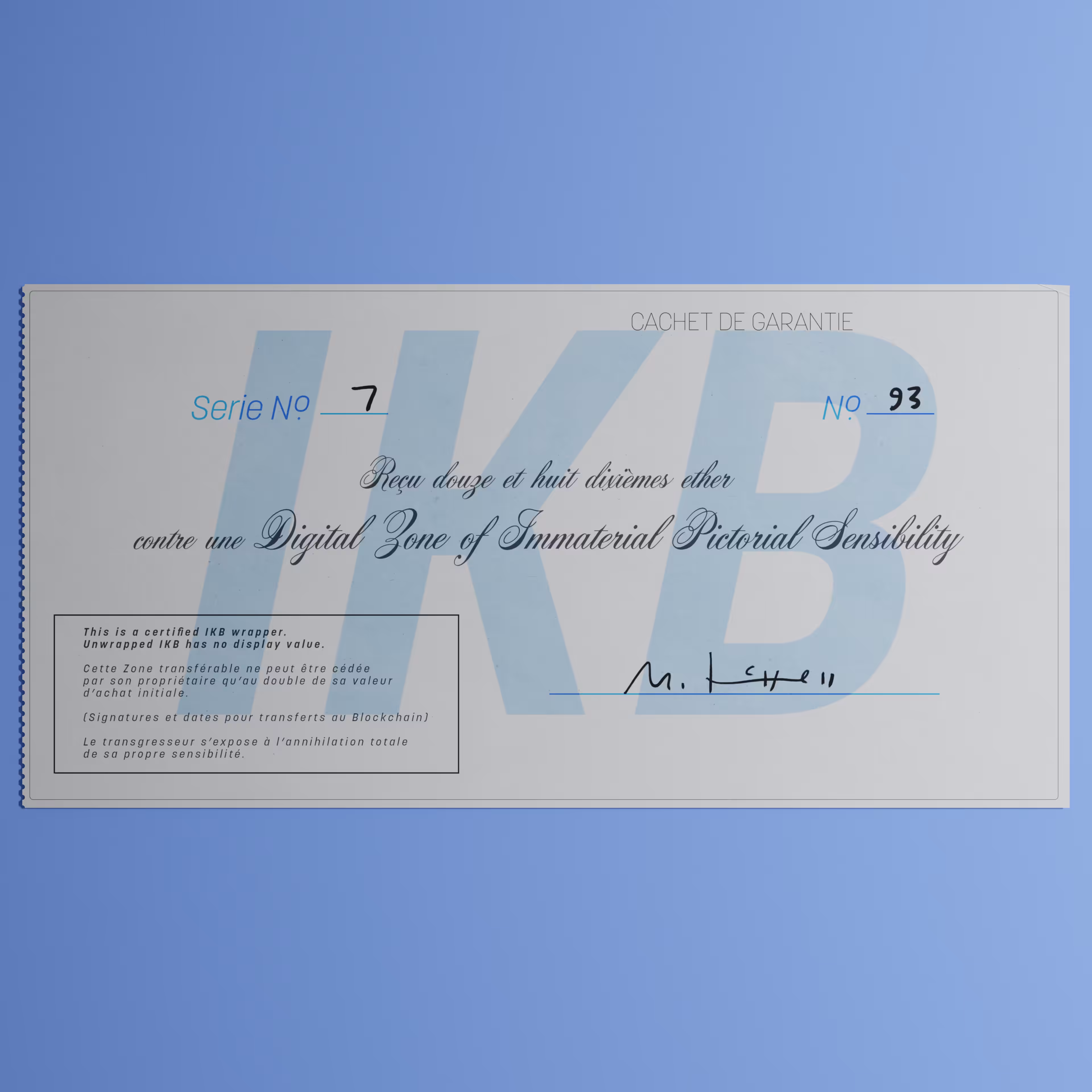 Digital Zone of Immaterial Pictorial Sensibility, Series 7, Edition 93. (Wrapped)