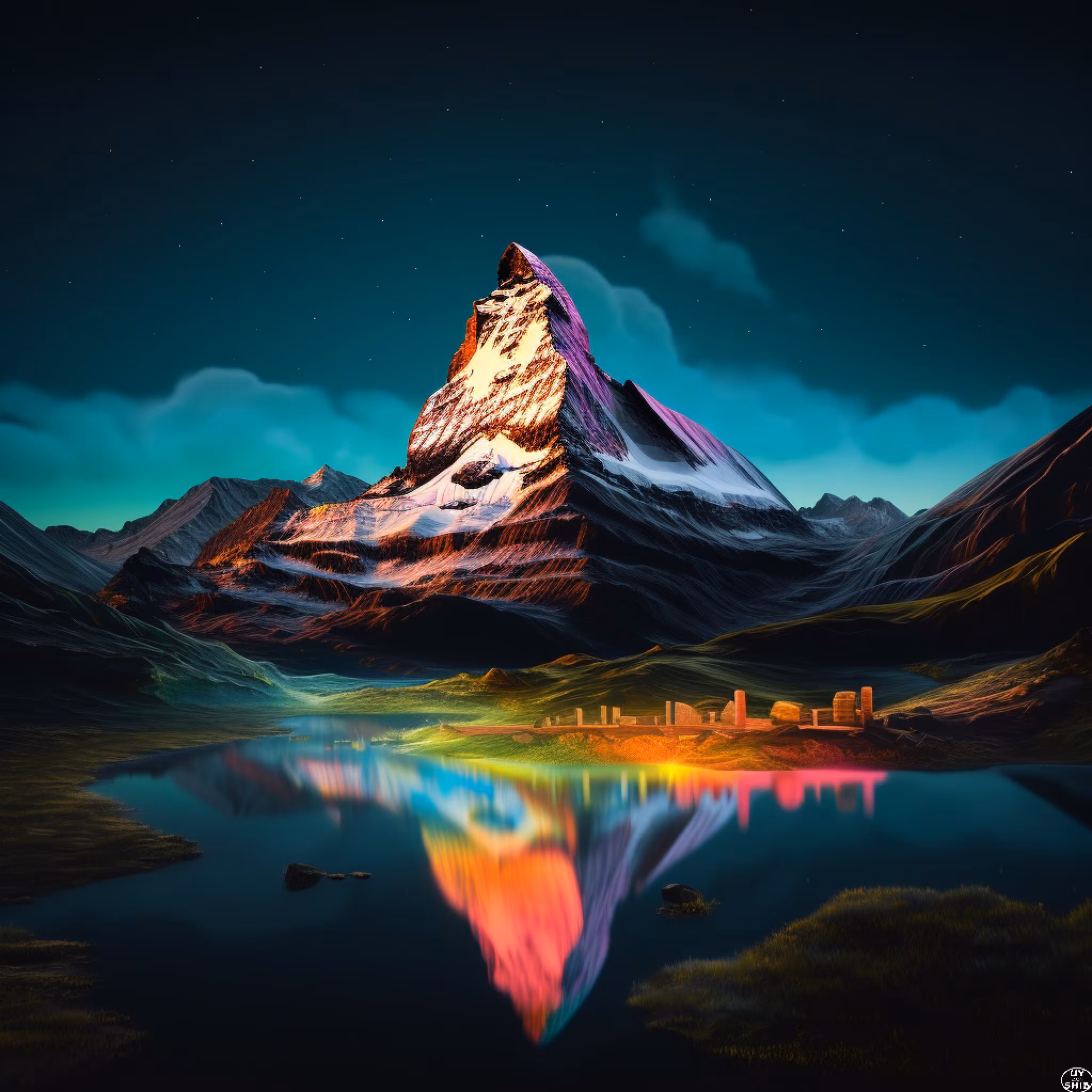 Mountain Matterhorn (4.478 m / Switzerland and Italy) in neon colors # oe1