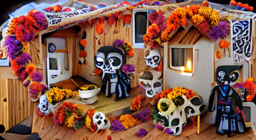 Dia de los muertos in a tiny home (pixray_genesis)