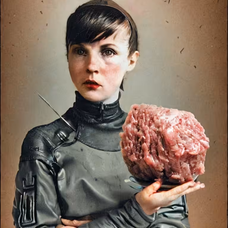 Joan of Arc Holds Piece of Raw Meat
