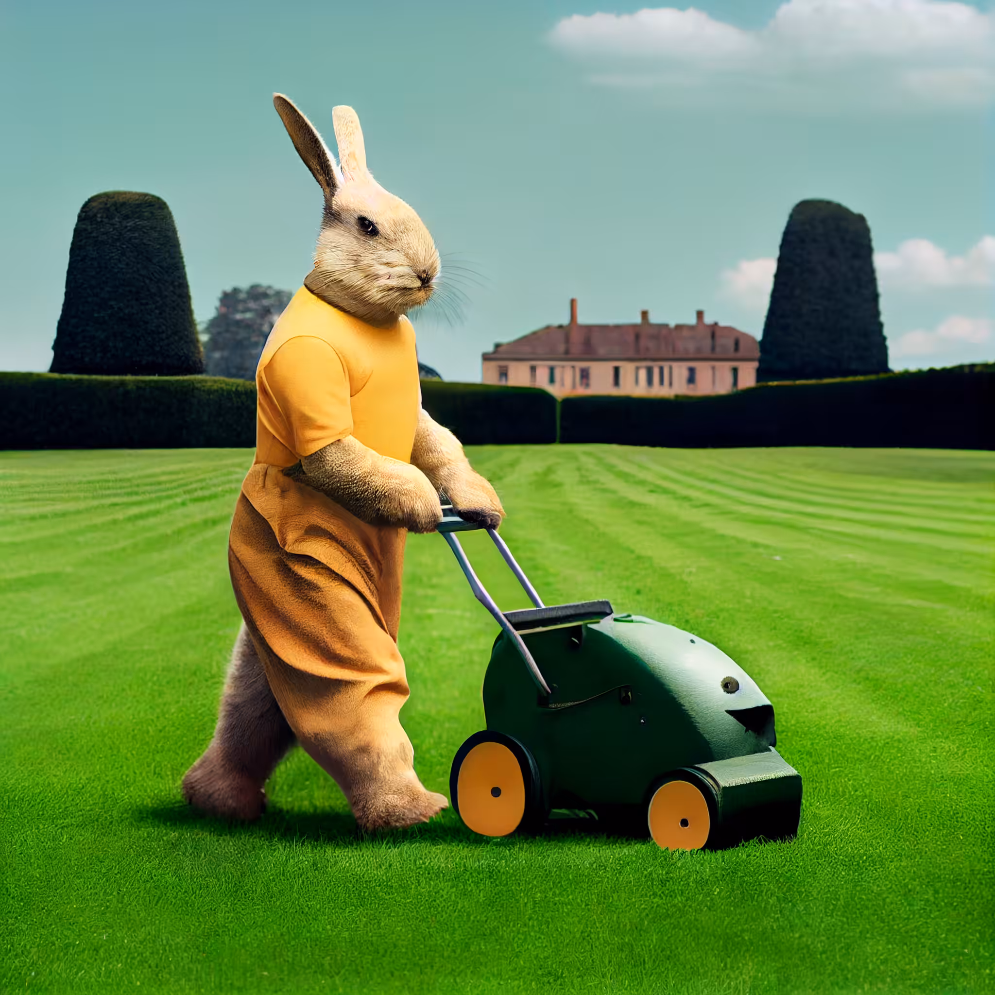 April mows the lawn on Tuesday