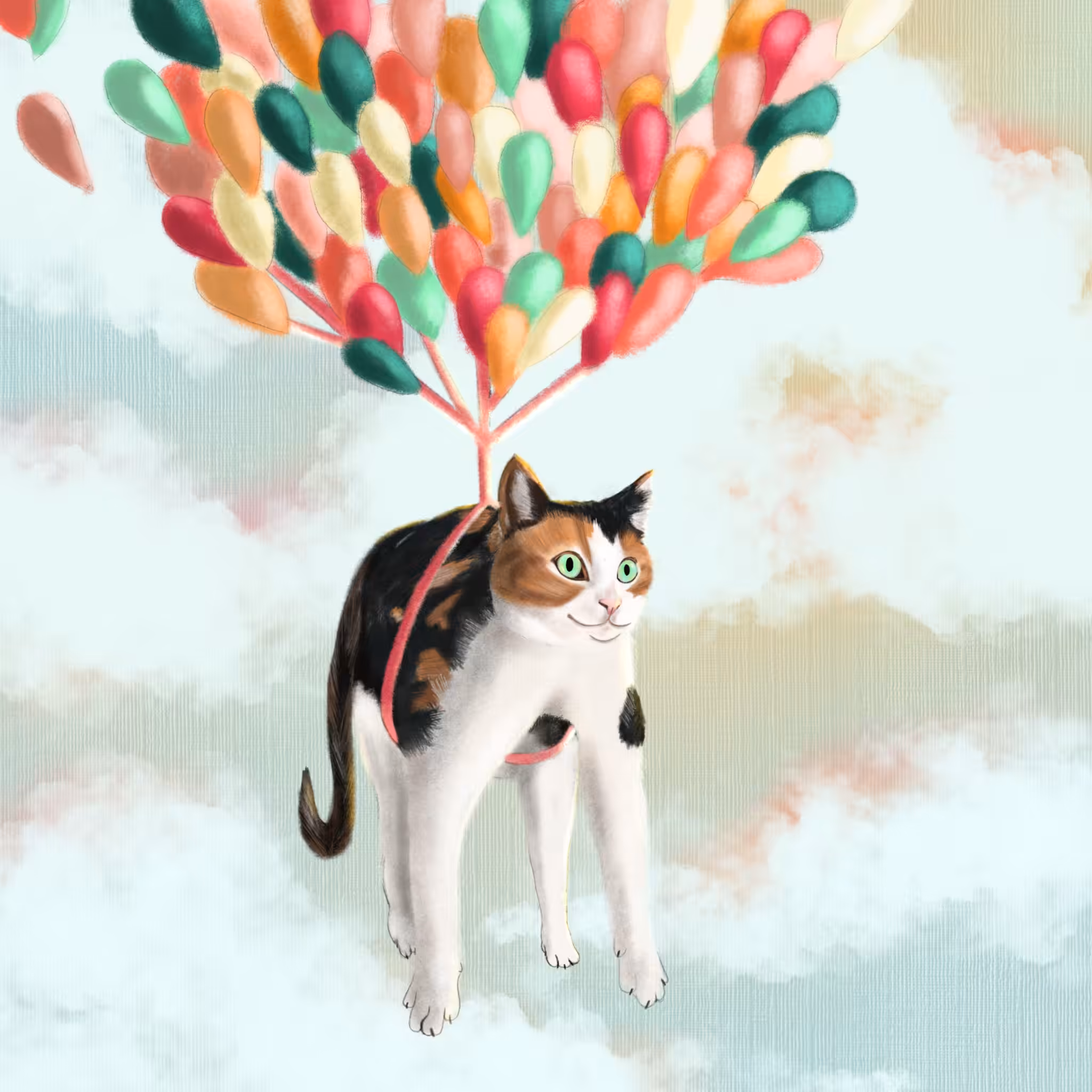 The cat with the ballons