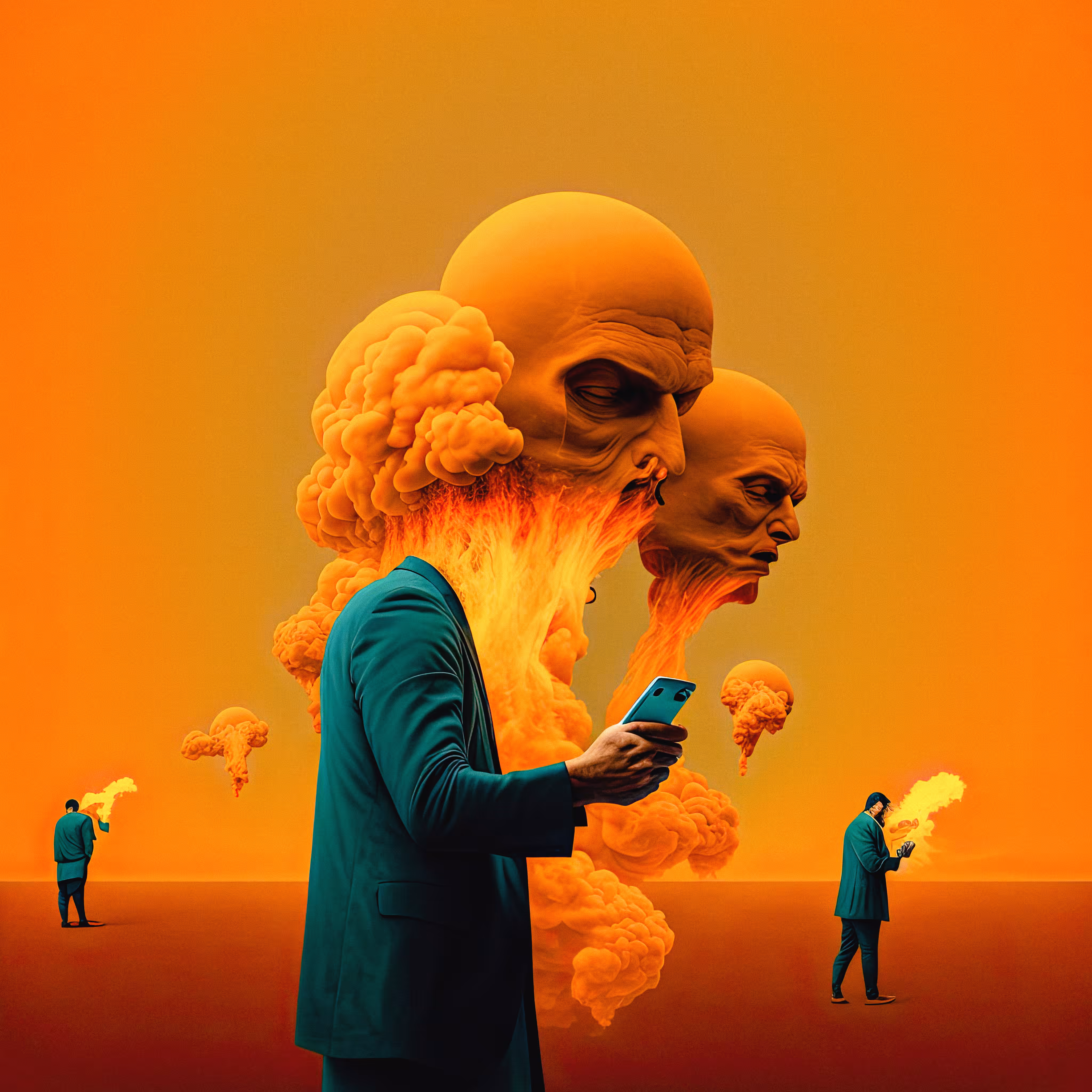 HOLDING A SMARTPHONE THAT IS ON FIRE, PROMPTING THE DEVIL TO TAKE ME HIGHER