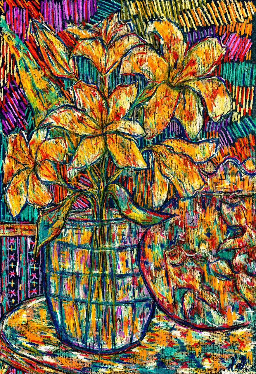 Yellow Lily and Daring goldfish