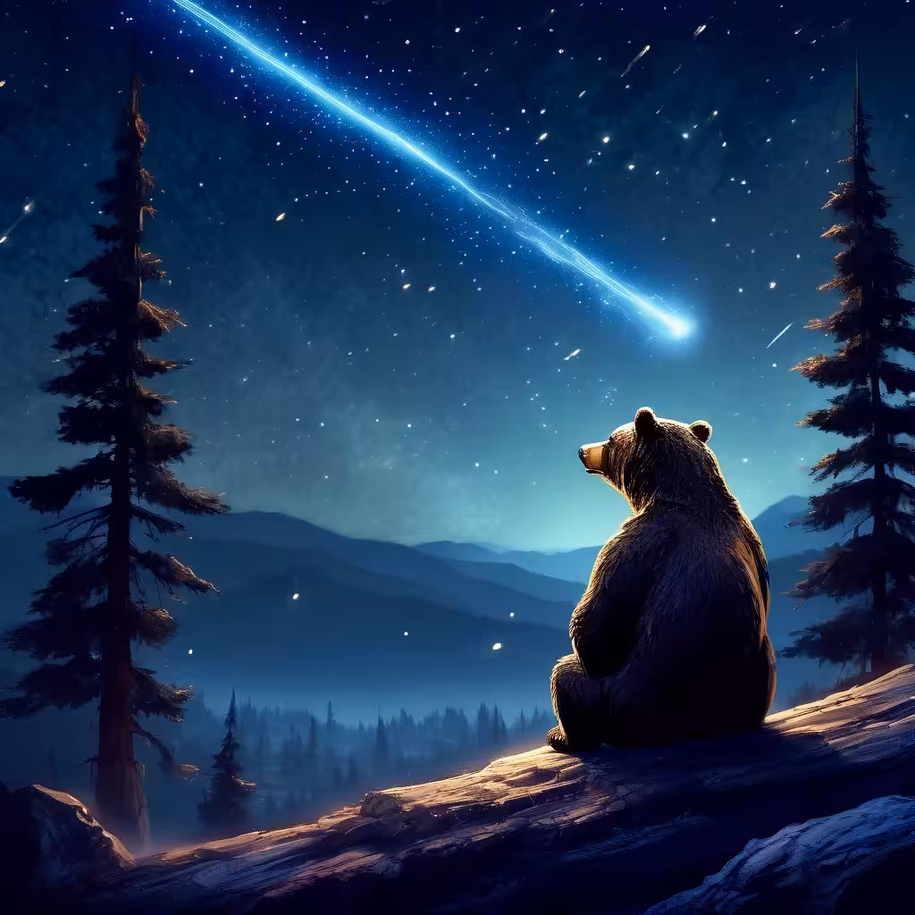 Bear watching a shooting star 