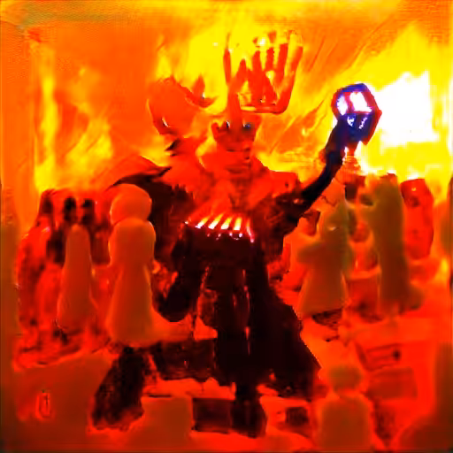a_demon_king_holding_frozen_fire_in_his_hand_as_he_orders_his_army_to_invade_another_realm_thru_an_open_portal