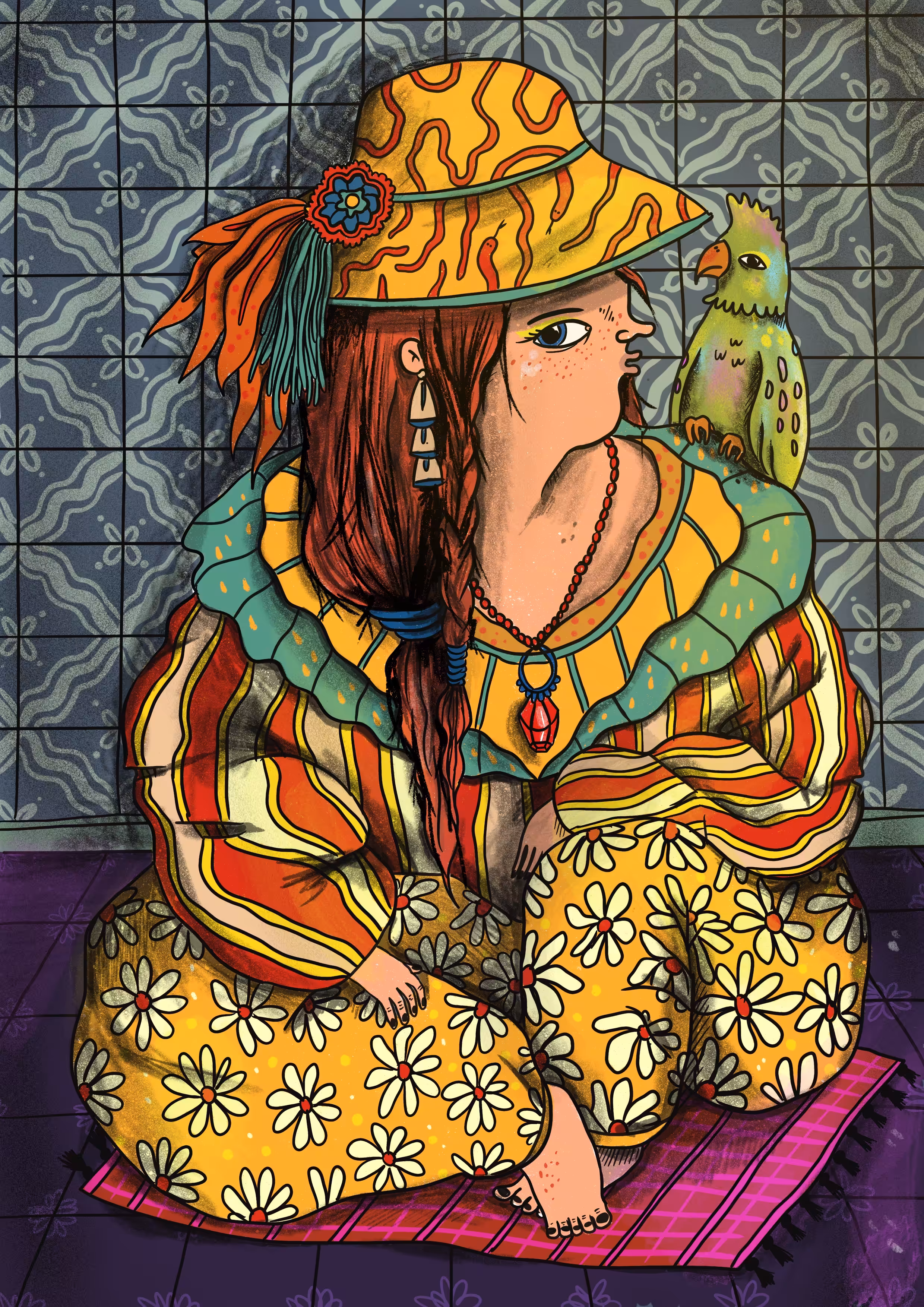 Esmeralda Muñiz with parrot