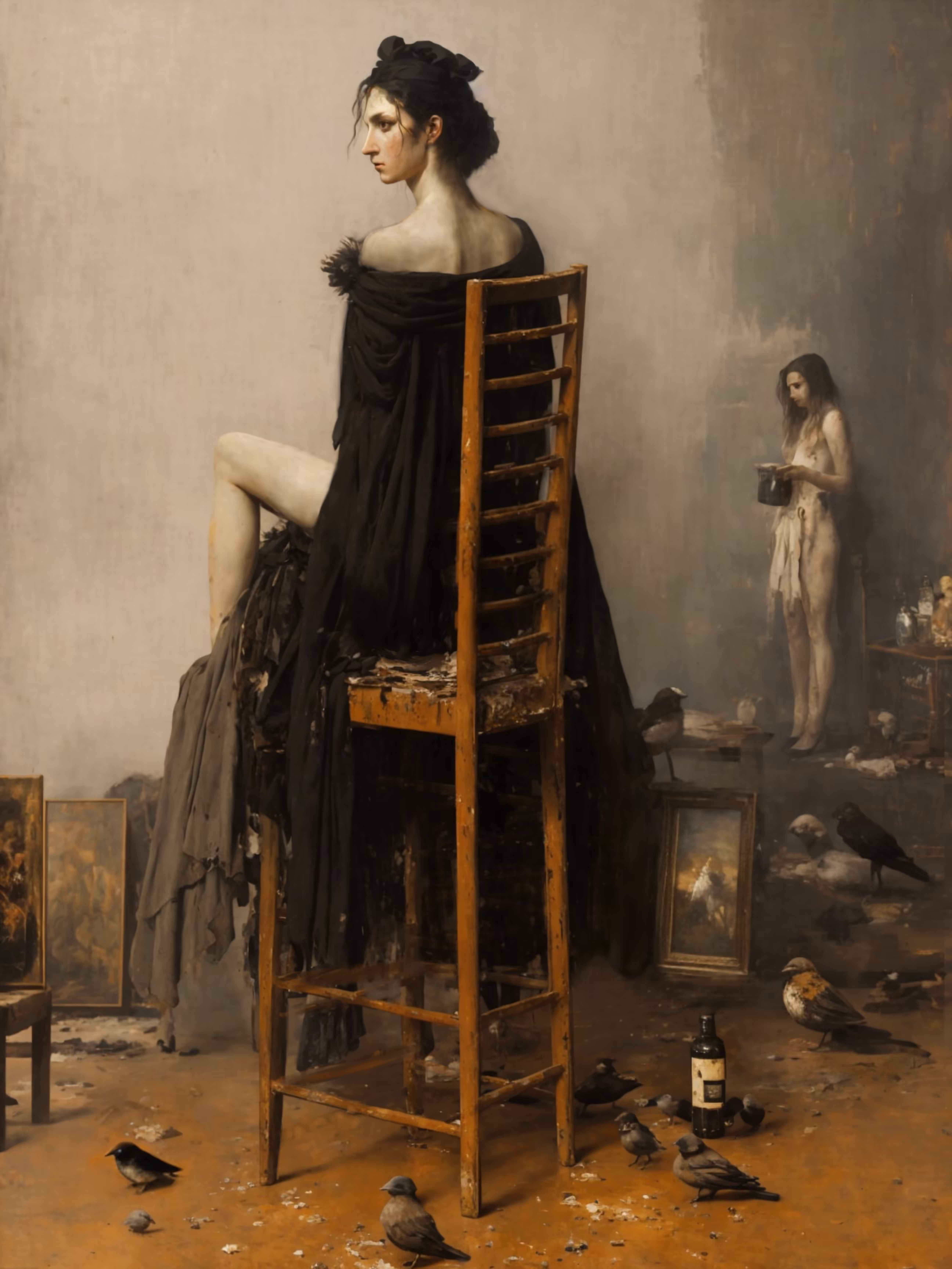 Model in High Chair with Birds