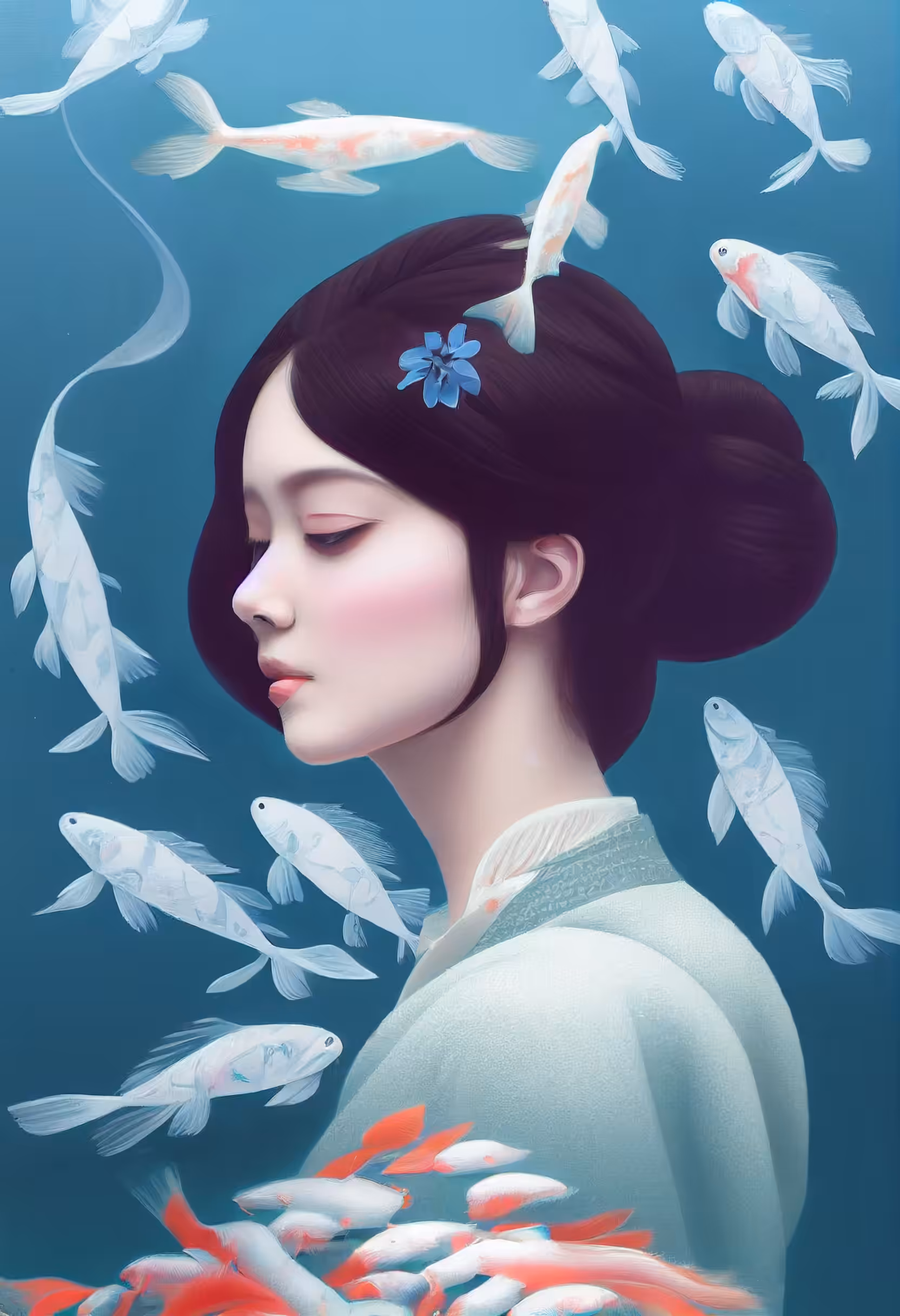 Akira and her koi fish