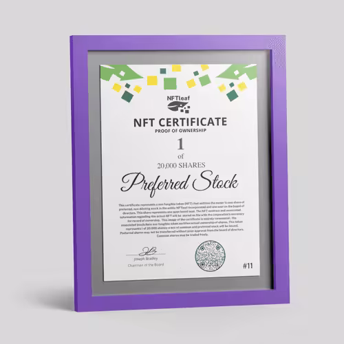 NFTleaf, Incorporated: #11 - 1 of 20,000 Shares - Preferred Stock / Board Seat