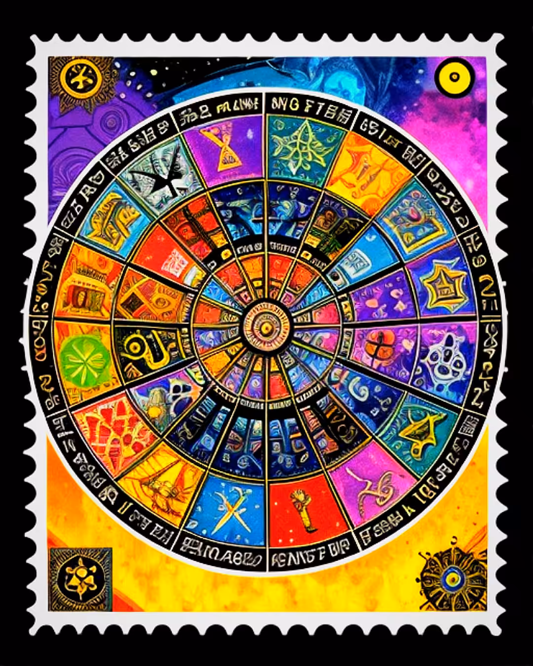 psychedelic tarot postage stamps: wheel of fortune