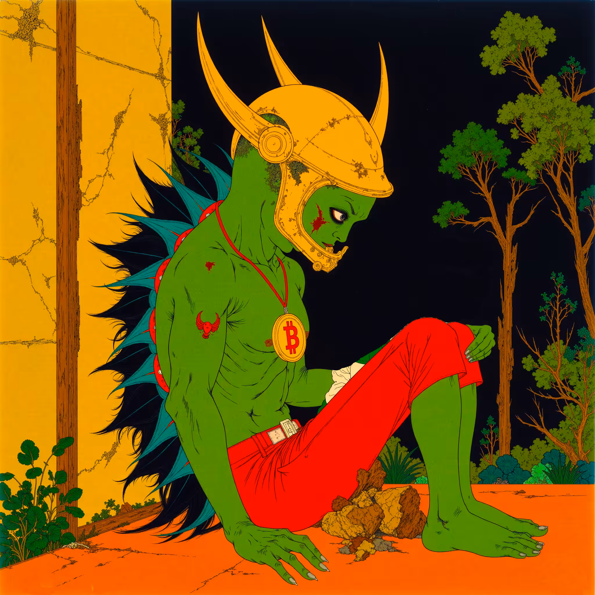 A Green Skin Guy with Bitcoin Badge