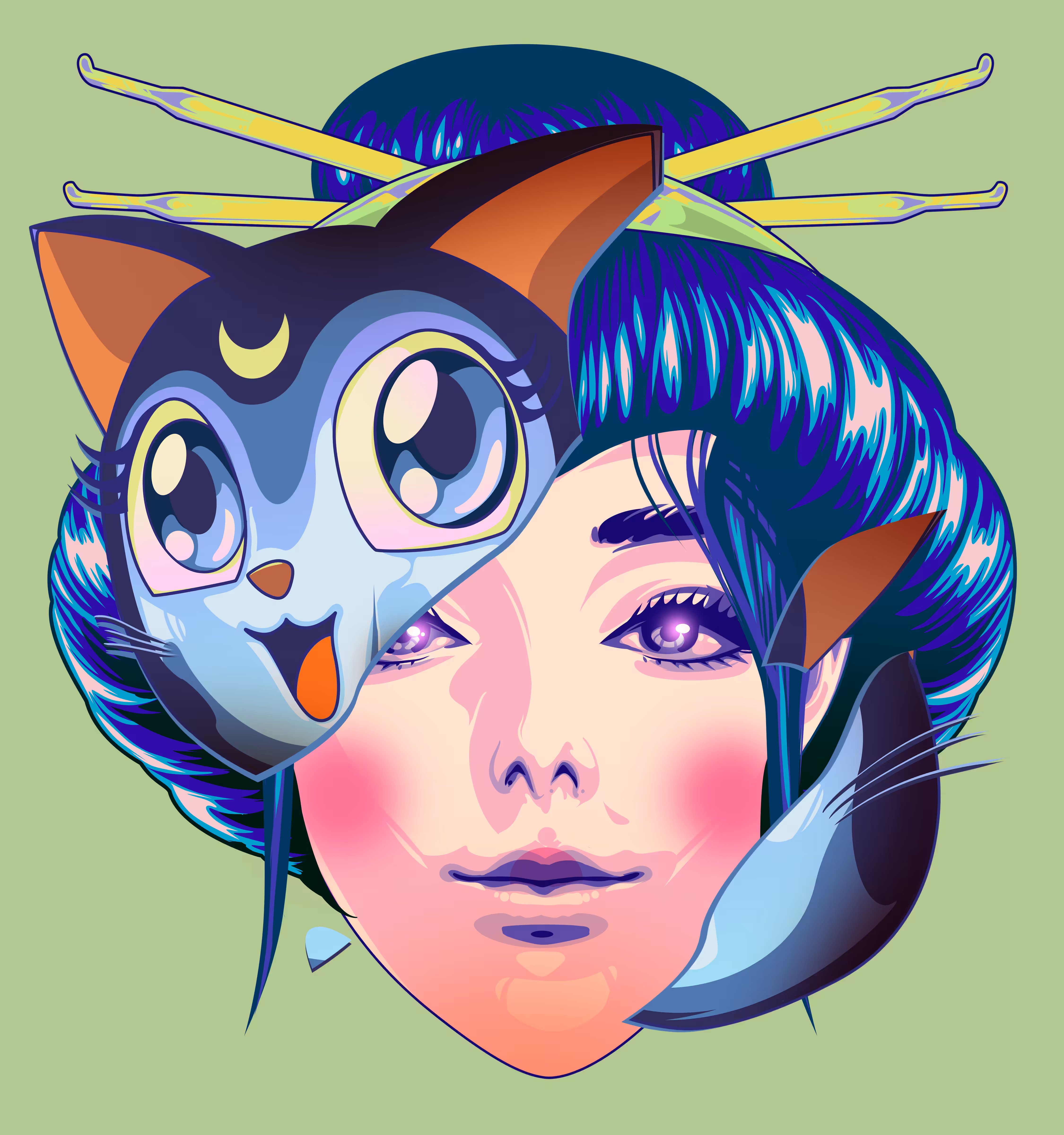 Neo Funky Pop Surrealism: Maiko Geisha Cat (Luna)