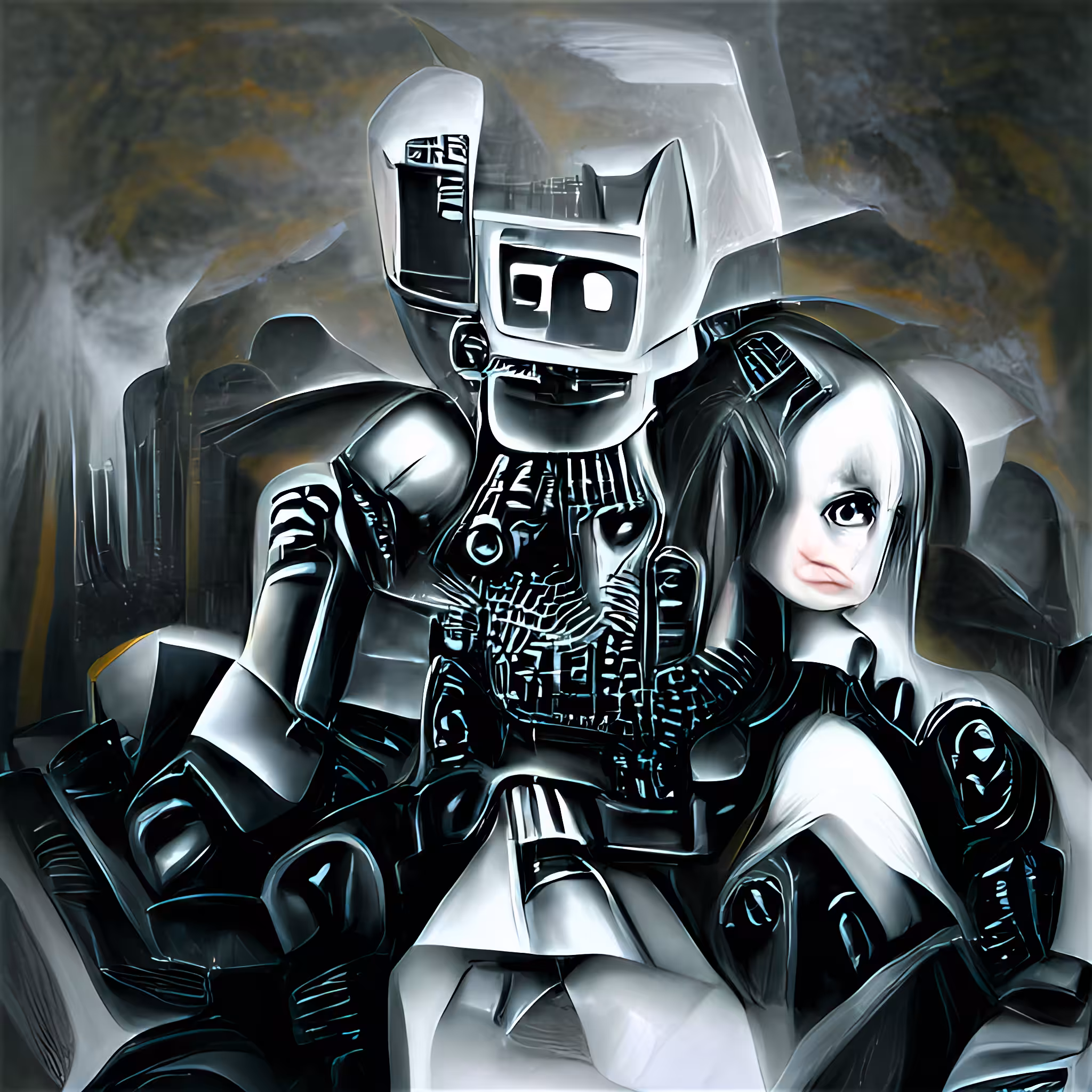 Robot with Scared Girl